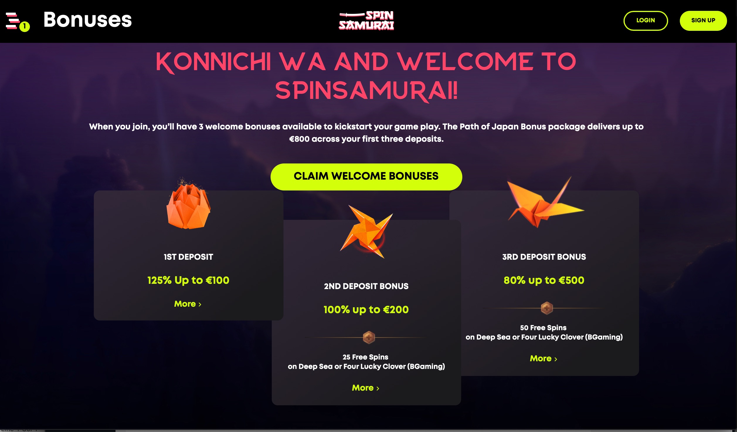 spin samurai bonuses