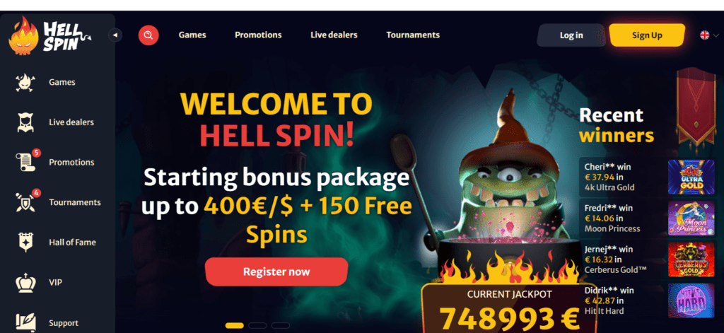 hell spin casino homepage